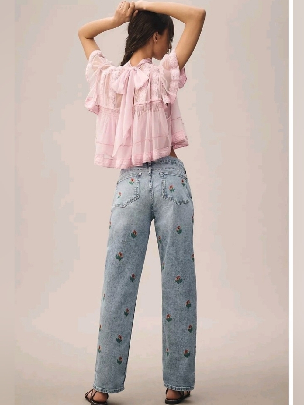 Pilcro By Anthropologie Embroidered Floral Baggy Slim Jeans *nwot , Size 27 - Picture 2 of 3
